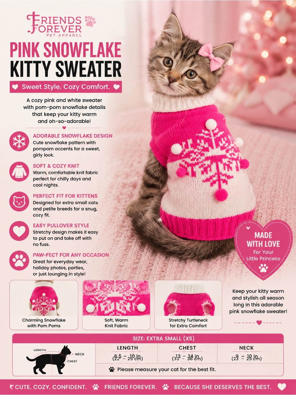 Pink Snowflake Kitty Sweater - Cozy Pink & White Knit